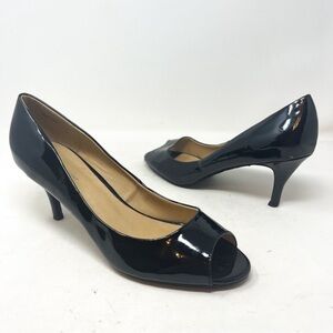 Lane Bryant Black Vegan Leather Peep Toe Pump Heel Size 10